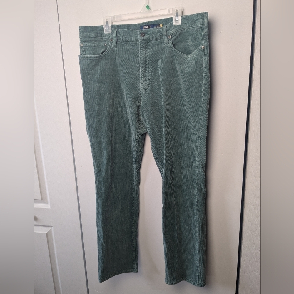 POLO RALPH LAUREN Corduroy Men Straight Leg Pant Size 38/32 Blue/Green Color